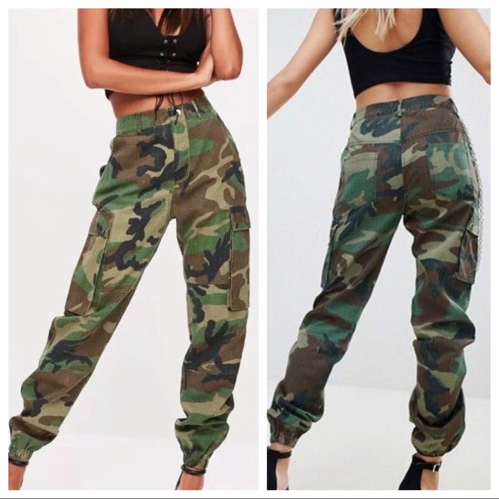 Missguided Green Camouflage Cargo Ankle Pants